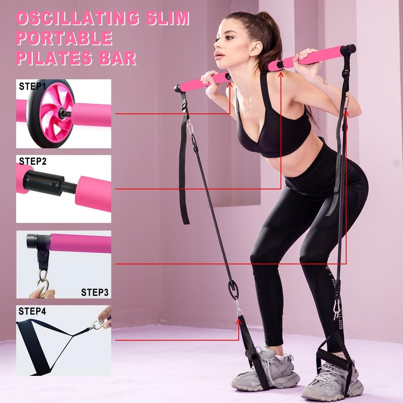 OSCILLATING SLIM Pilates bar kit Multiple Fitness bar with Resistance Bands, Ab Rollers.Core Strength Training Equipment. Squat Machine for Men and Women.Portable Home Gym Pilates bar kit for Full Body Training Women - Image 5